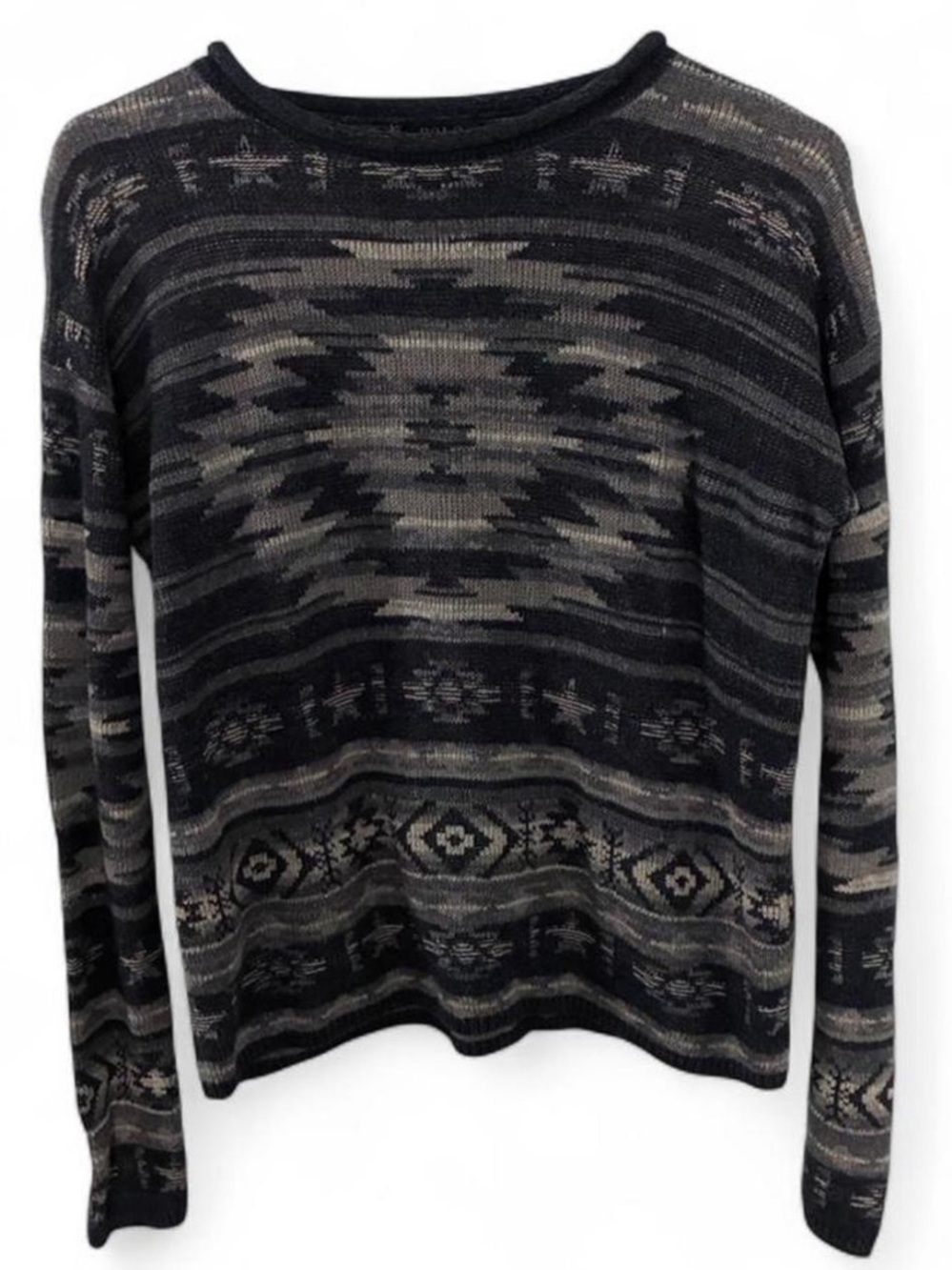 Ralph Lauren Blue and Gray Geometric Crewneck Sweater